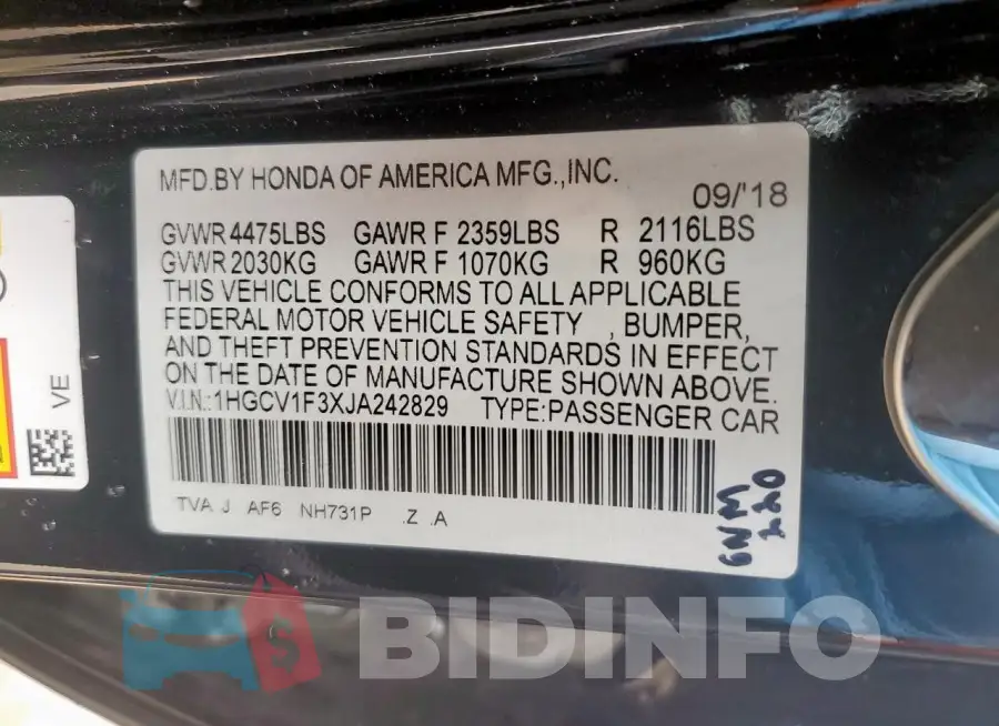 1HGCV1F3XJA242829 Photo# 13