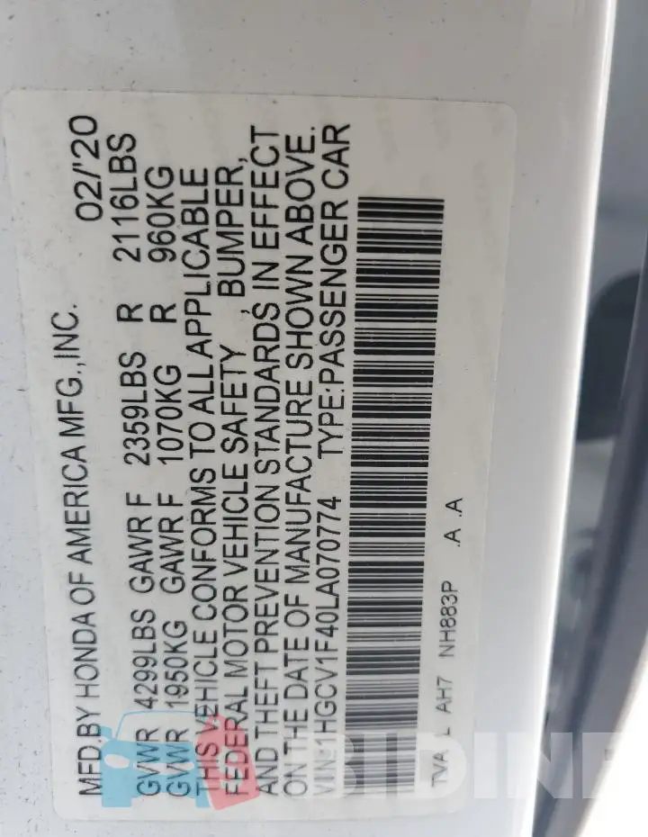 1HGCV1F40LA070774 Photo# 12