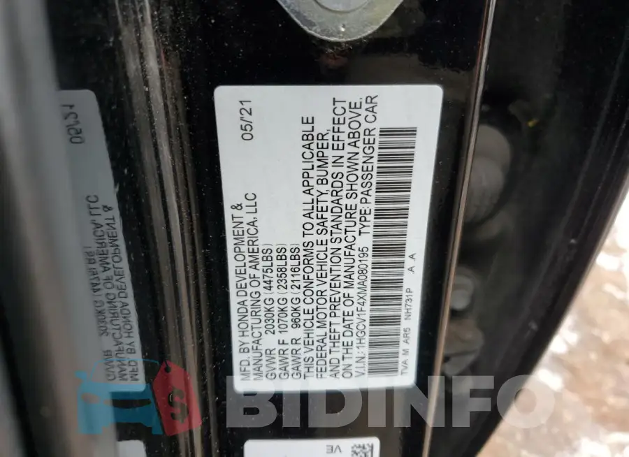 1HGCV1F4XMA080195 Photo# 12