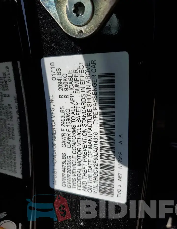 1HGCV2F90JA014316 Photo# 12