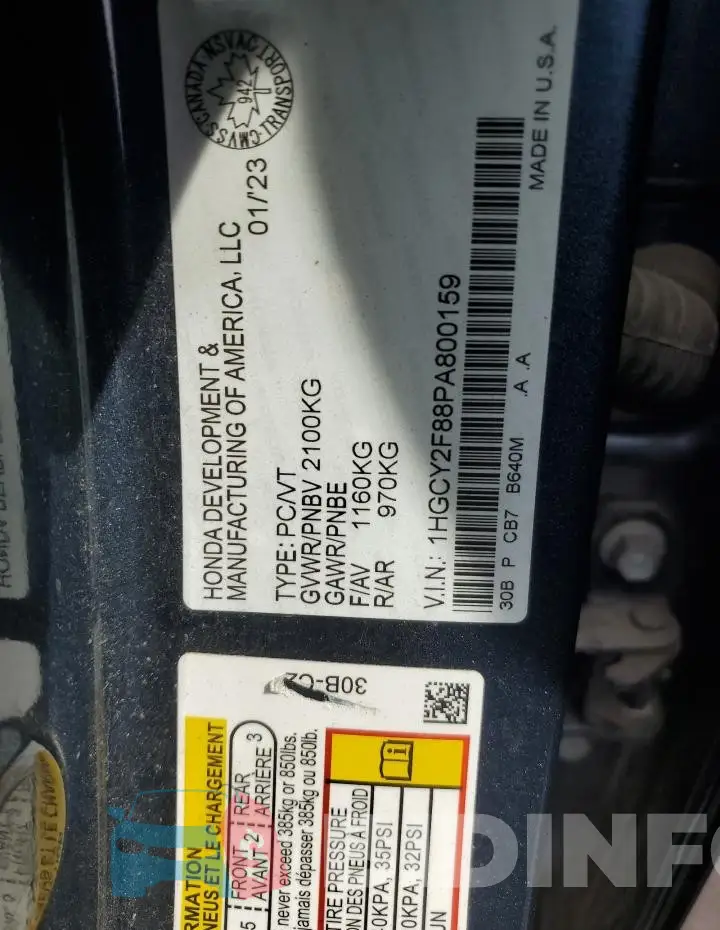 1HGCY2F88PA800159 Photo# 13