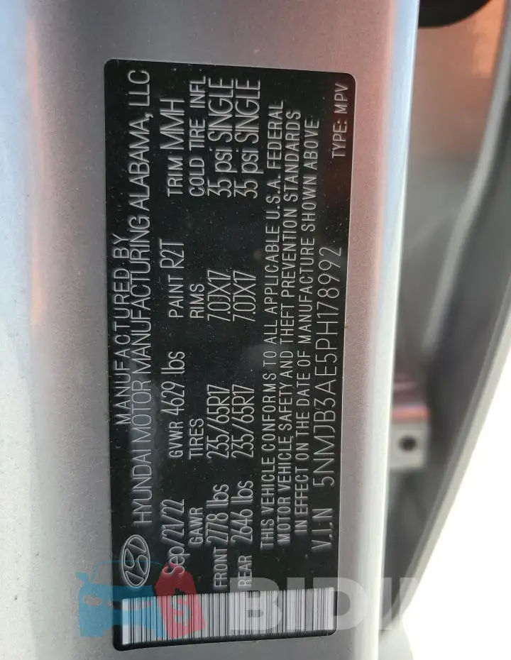 5NMJB3AE5PH178992 Photo# 13