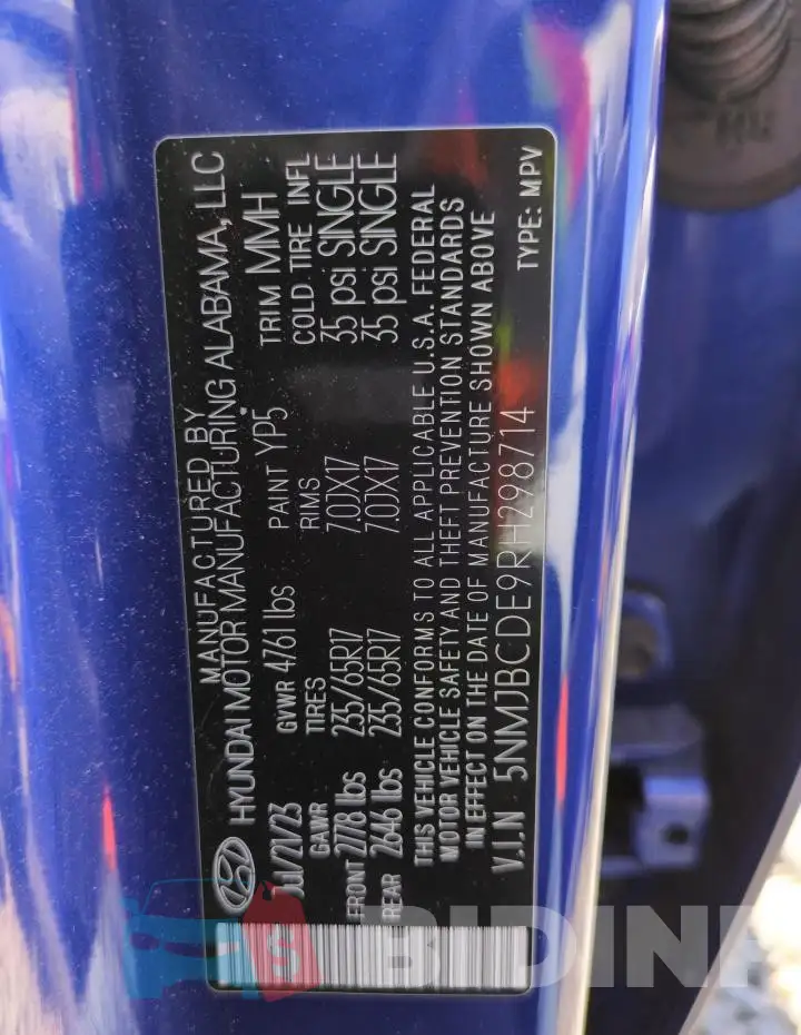 5NMJBCDE9RH298714 Photo# 13