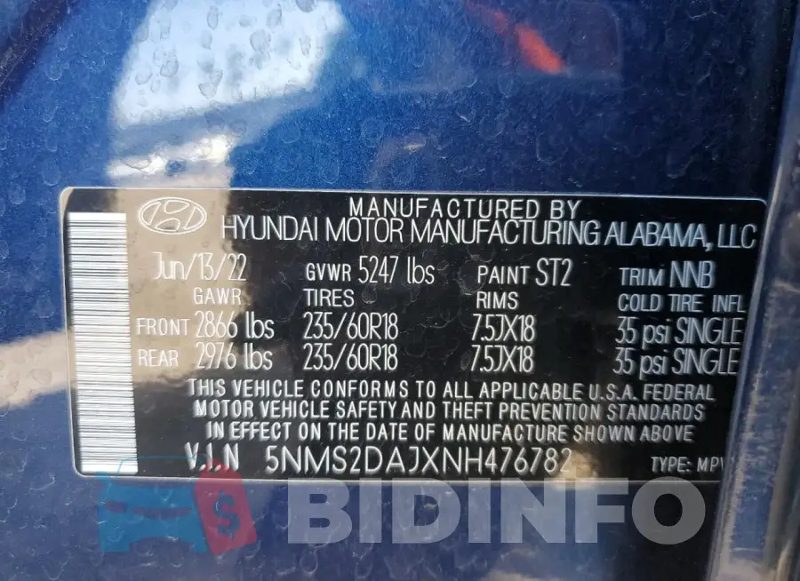 5NMS2DAJXNH476782 Photo# 14