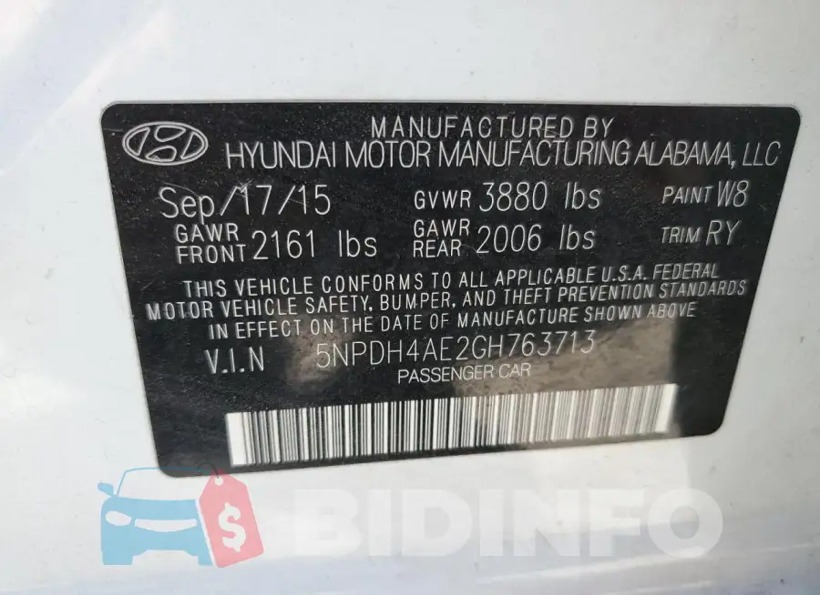 5NPDH4AE2GH763713 Photo# 12