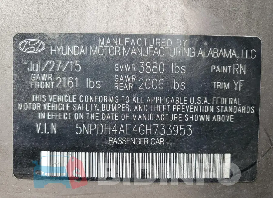 5NPDH4AE4GH733953 Photo# 12