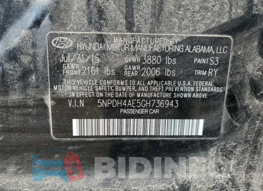 5NPDH4AE5GH736943 Photo# 12