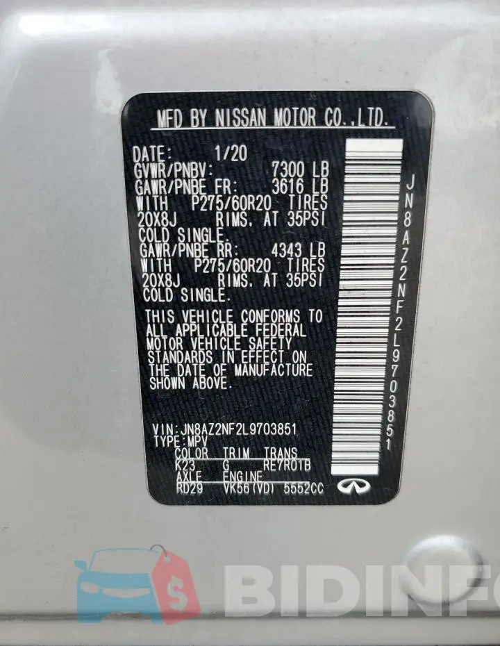 JN8AZ2NF2L9703851 Photo# 14
