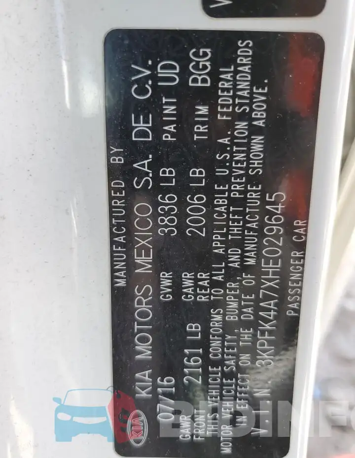3KPFK4A7XHE029645 Photo# 12