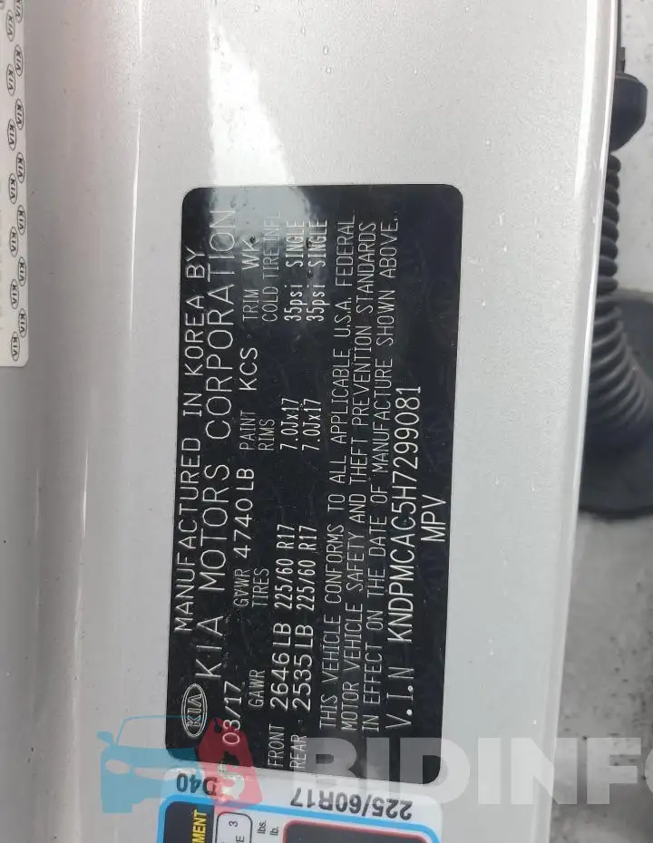 KNDPMCAC5H7299081 Photo# 14