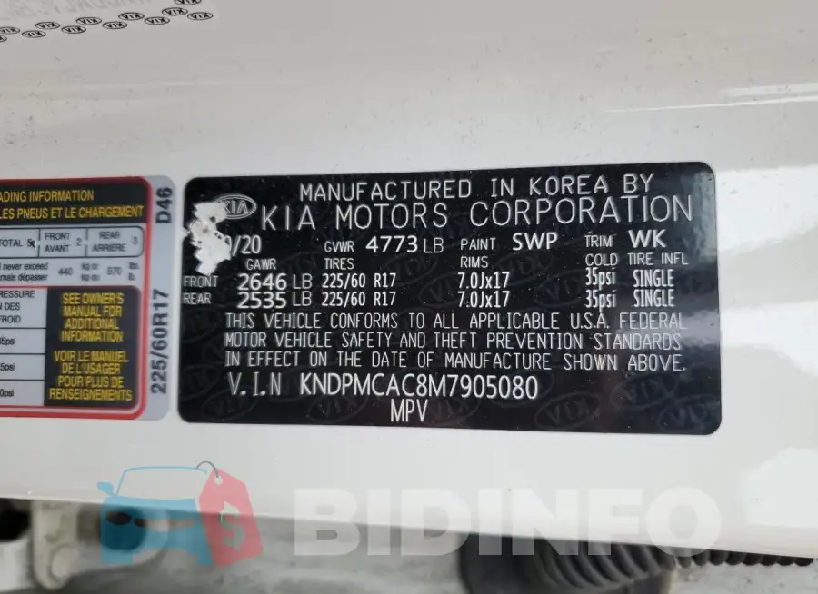KNDPMCAC8M7905080 Photo# 13