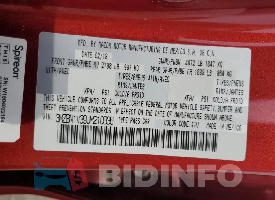 3MZBN1V39JM210336 Photo# 13