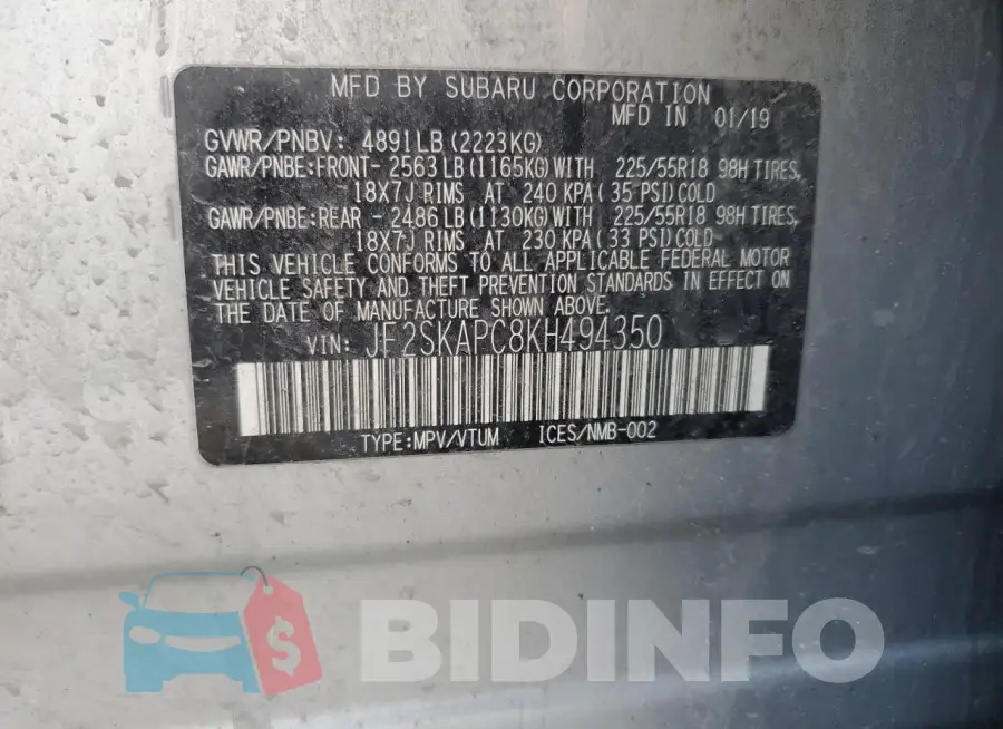 JF2SKAPC8KH494350 Photo# 13