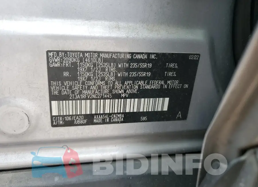 2T3A1RFV2NC271445 Photo# 14