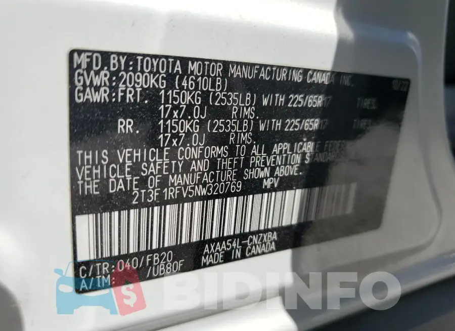 2T3F1RFV5NW320769 Photo# 14