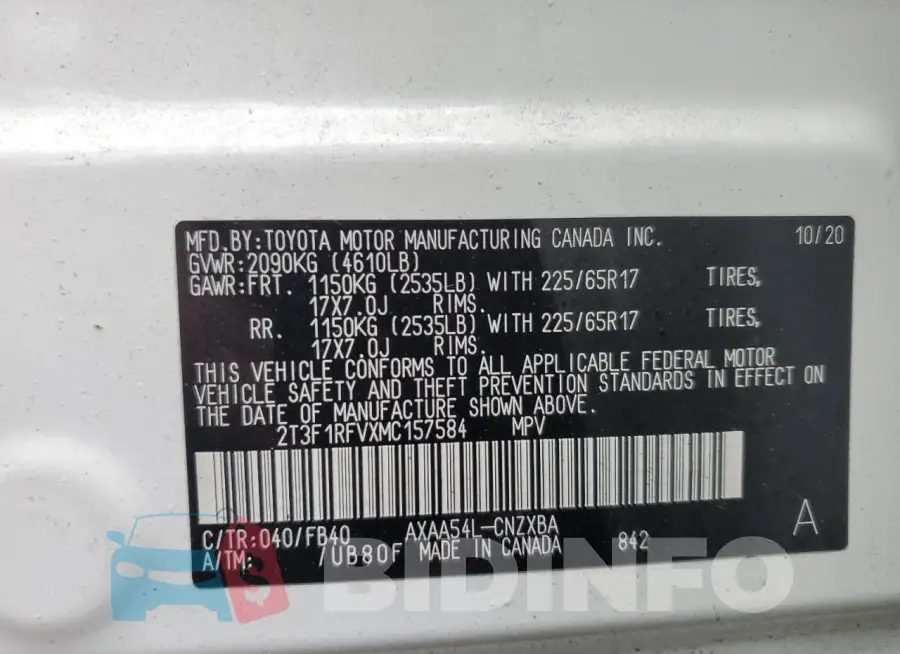 2T3F1RFVXMC157584 Photo# 13