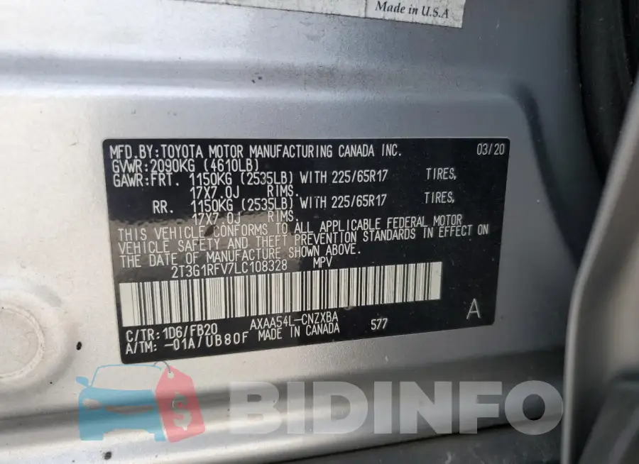 2T3G1RFV7LC108328 Photo# 13
