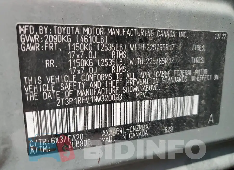 2T3P1RFV1NW320093 Photo# 13