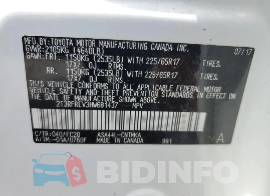 2T3RFREV3HW681437 Photo# 13