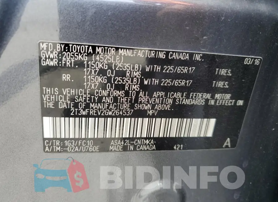 2T3WFREV2GW264537 Photo# 13