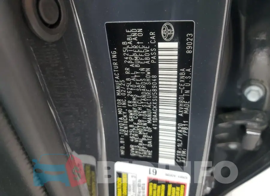 4T1DAACKXSU589048 Photo# 12