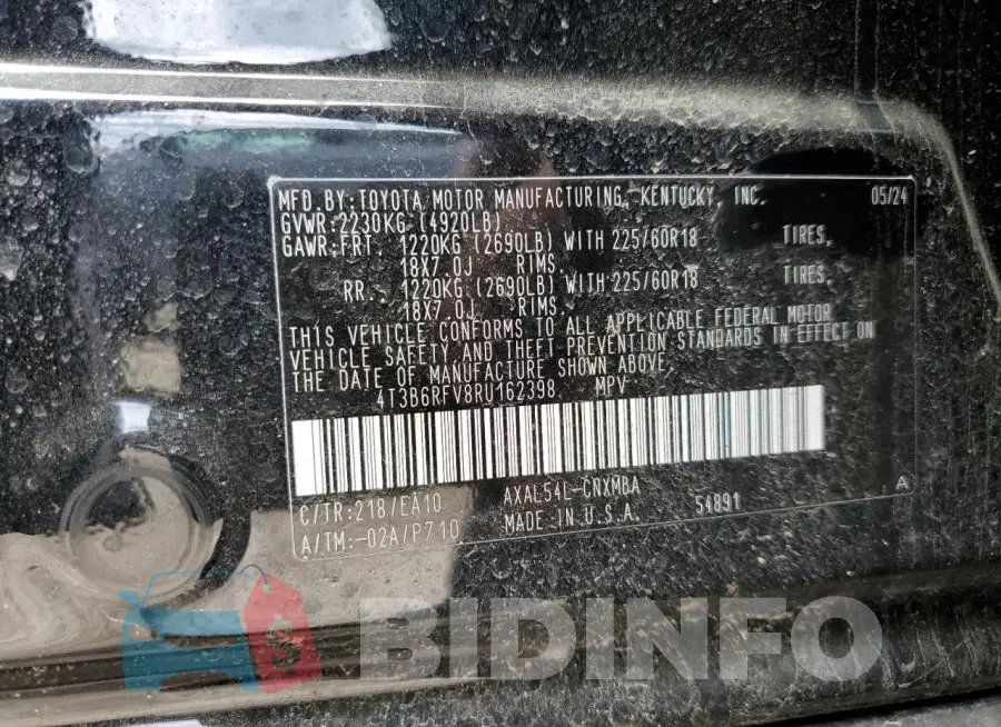 4T3B6RFV8RU162398 Photo# 12
