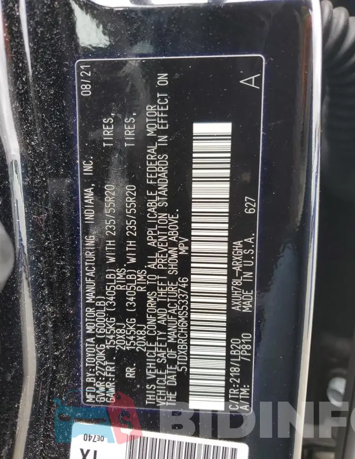 5TDXBRCH6MS533746 Photo# 13