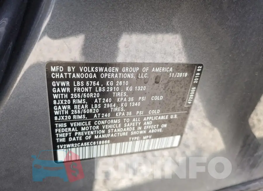 1V2WR2CA5KC618866 Photo# 14