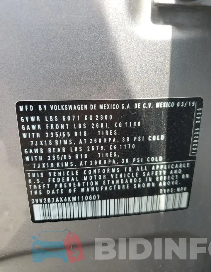 3VV2B7AX4KM110607 Photo# 13