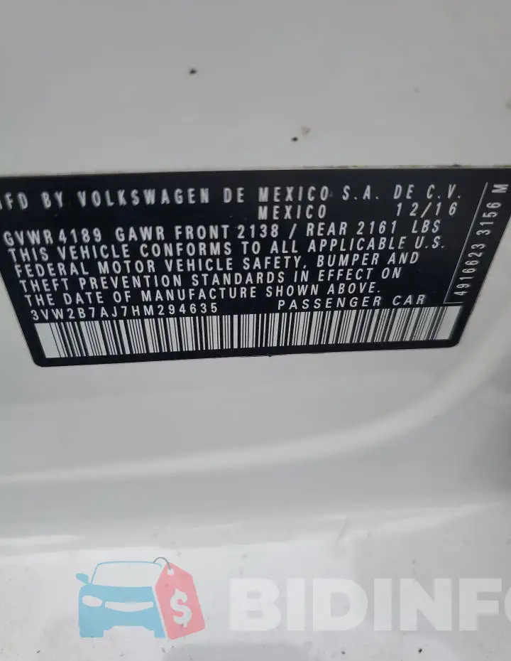 3VW2B7AJ7HM294635 Photo# 12