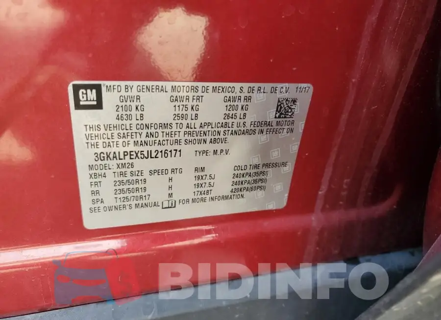 3GKALPEX5JL216171 Photo# 13