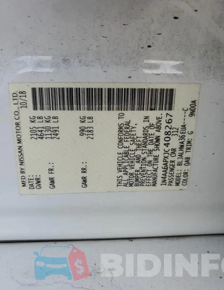 1N4AA6APXJC408267 Photo# 13