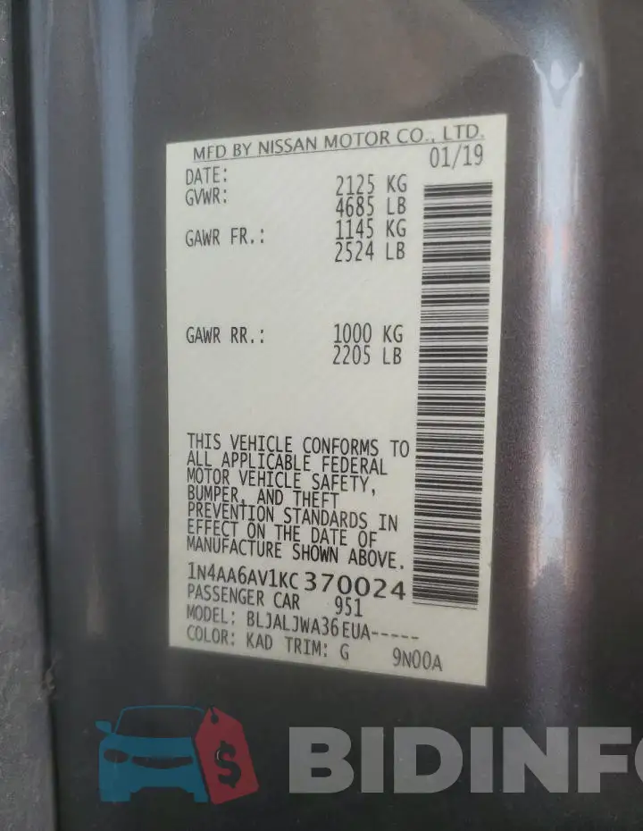 1N4AA6AV1KC370024 Photo# 12