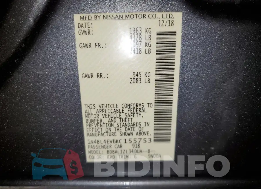 1N4BL4EV6KC155753 Photo# 13