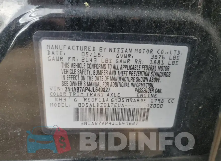 3N1AB7AP4JL649827 Photo# 13