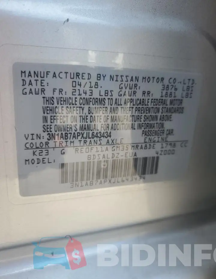 3N1AB7APXJL643434 Photo# 13