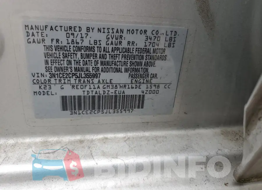 3N1CE2CP5JL355997 Photo# 14
