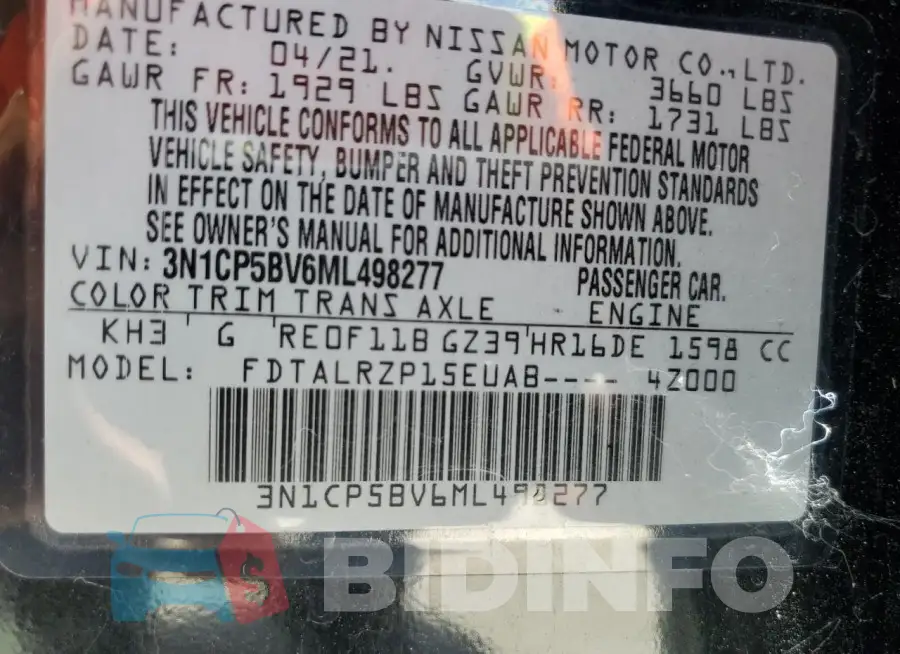 3N1CP5BV6ML498277 Photo# 13
