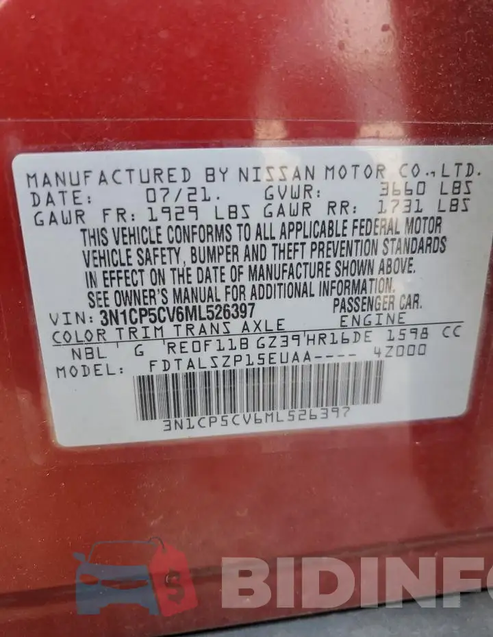 3N1CP5CV6ML526397 Photo# 13