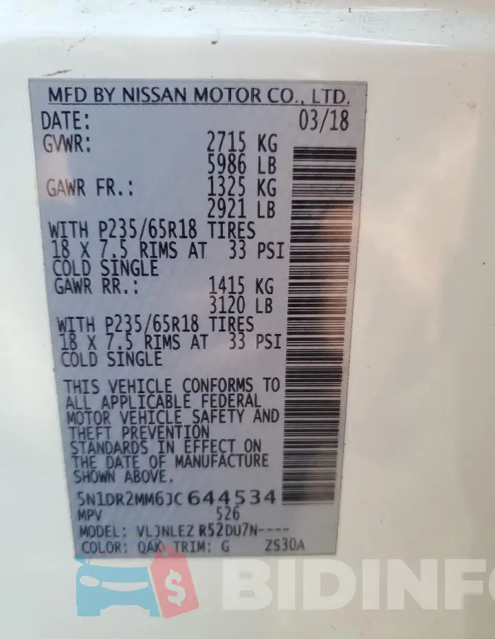 5N1DR2MM6JC644534 Photo# 13