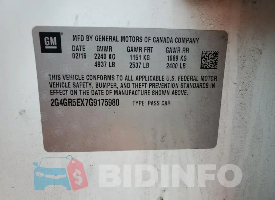 2G4GR5EX7G9175980 Photo# 12