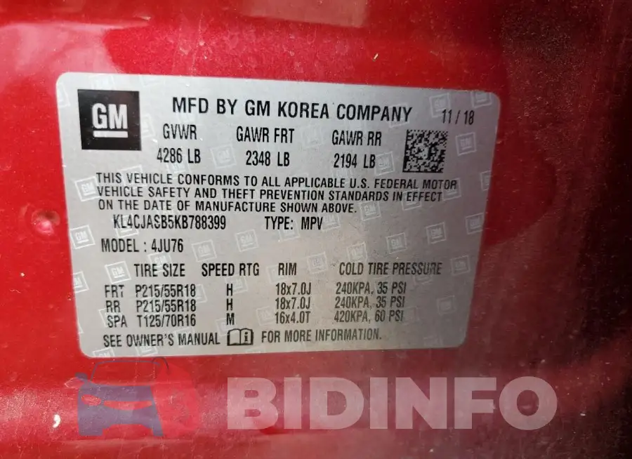 KL4CJASB5KB788399 Photo# 13
