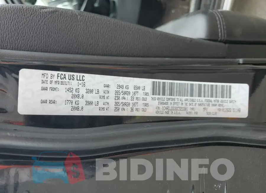1C4RDJDG3GC323301 Photo# 13