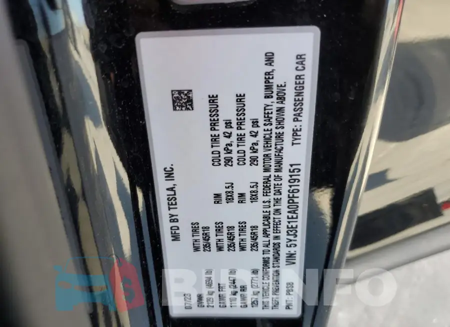 5YJ3E1EA0PF619151 Photo# 13