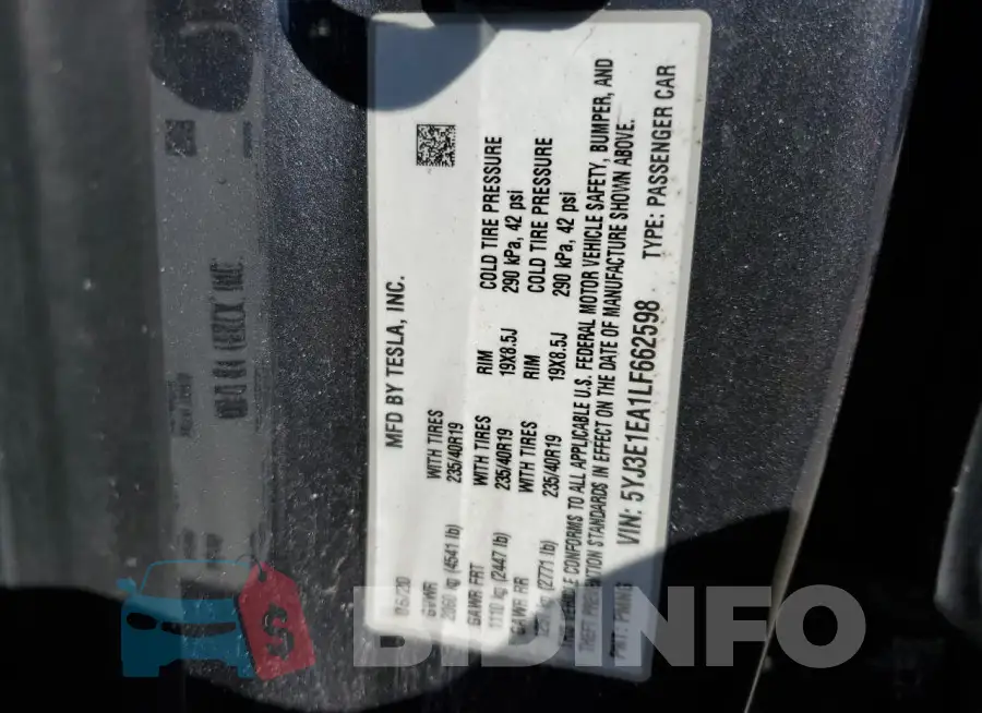 5YJ3E1EA1LF662598 Photo# 12