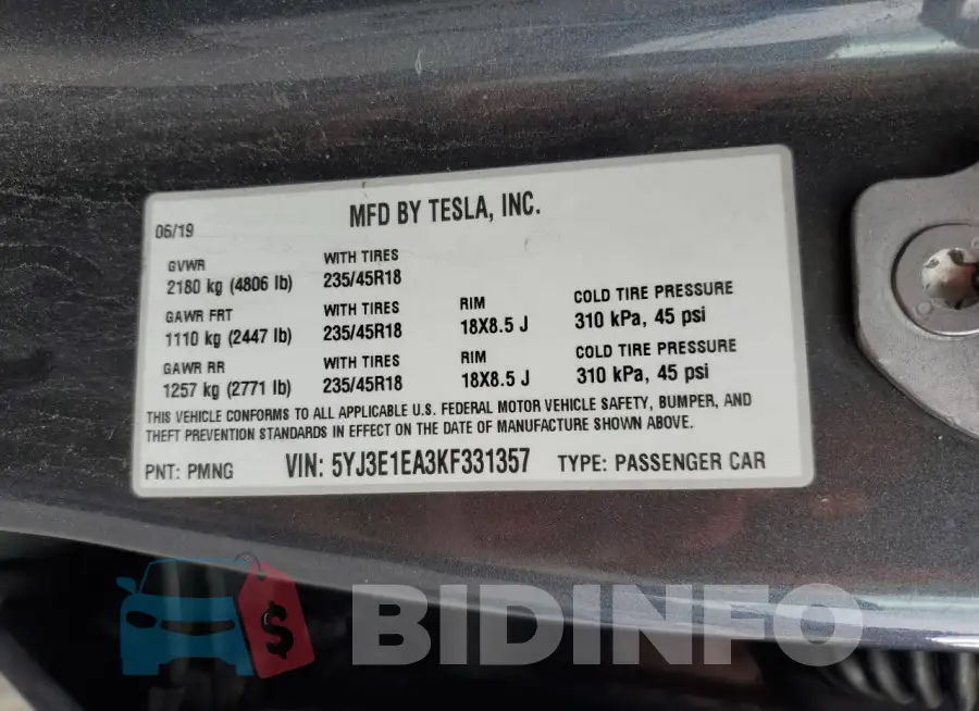 5YJ3E1EA3KF331357 Photo# 12