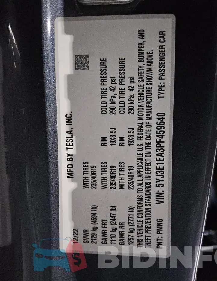 5YJ3E1EA3PF459640 Photo# 12