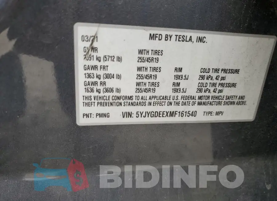 5YJYGDEEXMF161540 Photo# 14