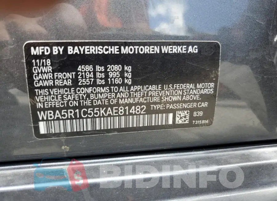 WBA5R1C55KAE81482 Photo# 13