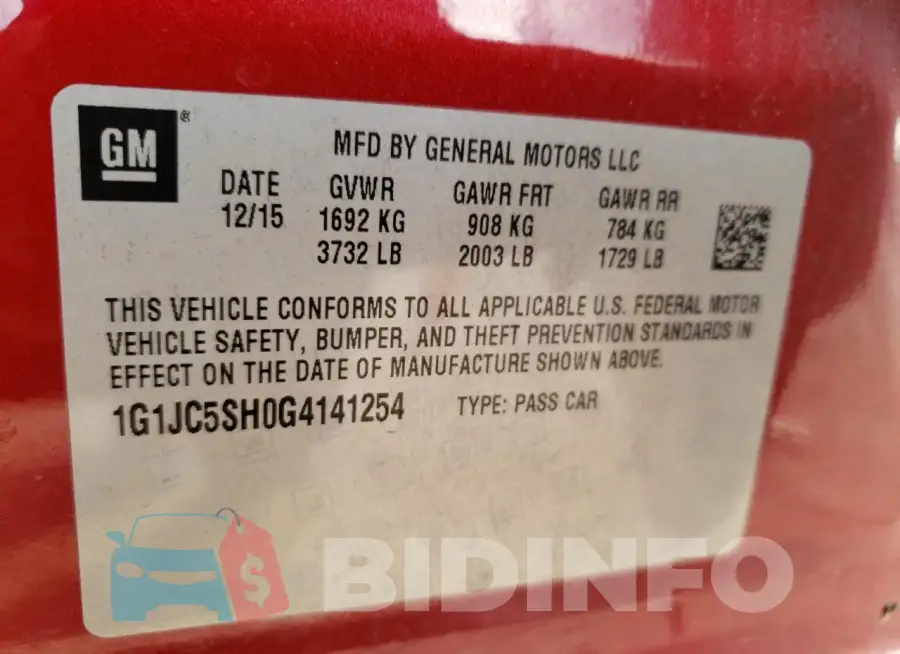 1G1JC5SH0G4141254 Photo# 12